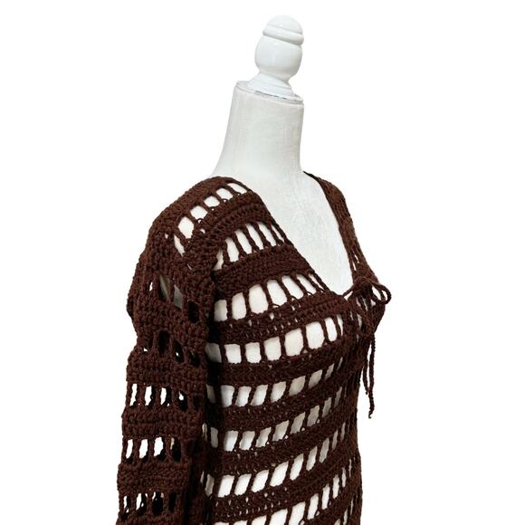 Elexiay Long Sleeve Crochet Maxi Swim Cover Up Small Brown NEW - Picture 4 of 8